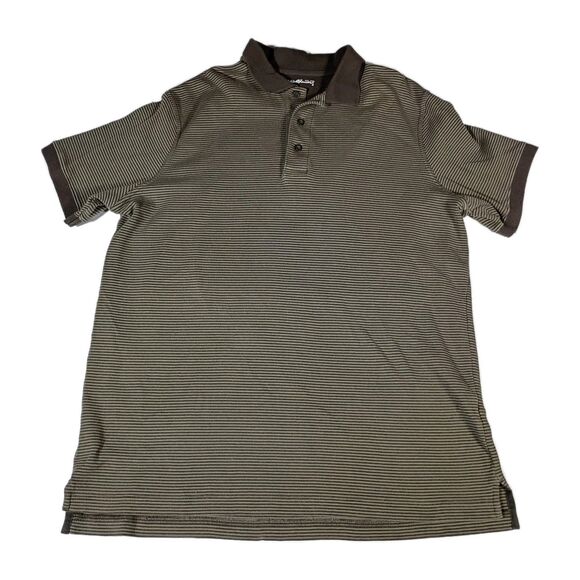 Eddie Bauer Other - Eddie Bauer Striped Heavyweight 100% Cotton Polo Shirt Men's L Tall Brown SOFT